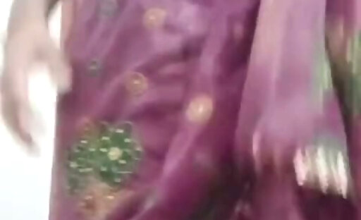 Indian Gay Crossdresser Bottom Gaurisissy showing her big boobs in purple saree