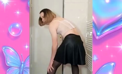 Alexa french crossdresser slut - Upskirt stockings high heels sexy pink thong 2