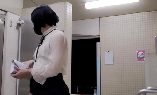 Japanese crossdresser strip in public toilet