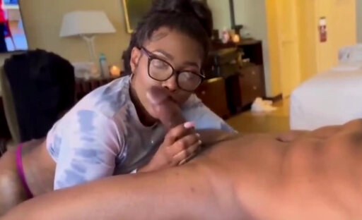 Nerdy black ts in glasses amazing blowjob