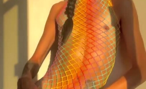 Cups her balls when she cums