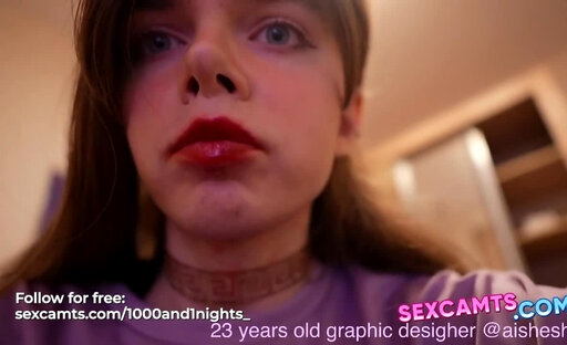 Goth Transgirl Sucks Her Cock and Moans in Close-Up Cam Session
