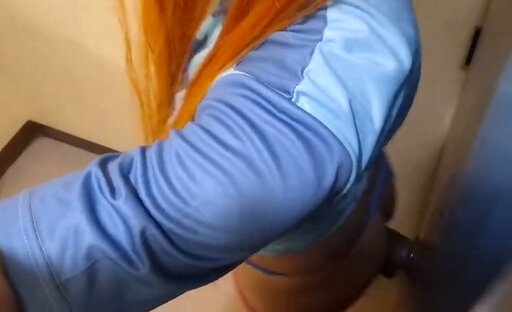 Petite Big Ass Trans Gwen Anal Fucking Herself with Black Monster Dildo